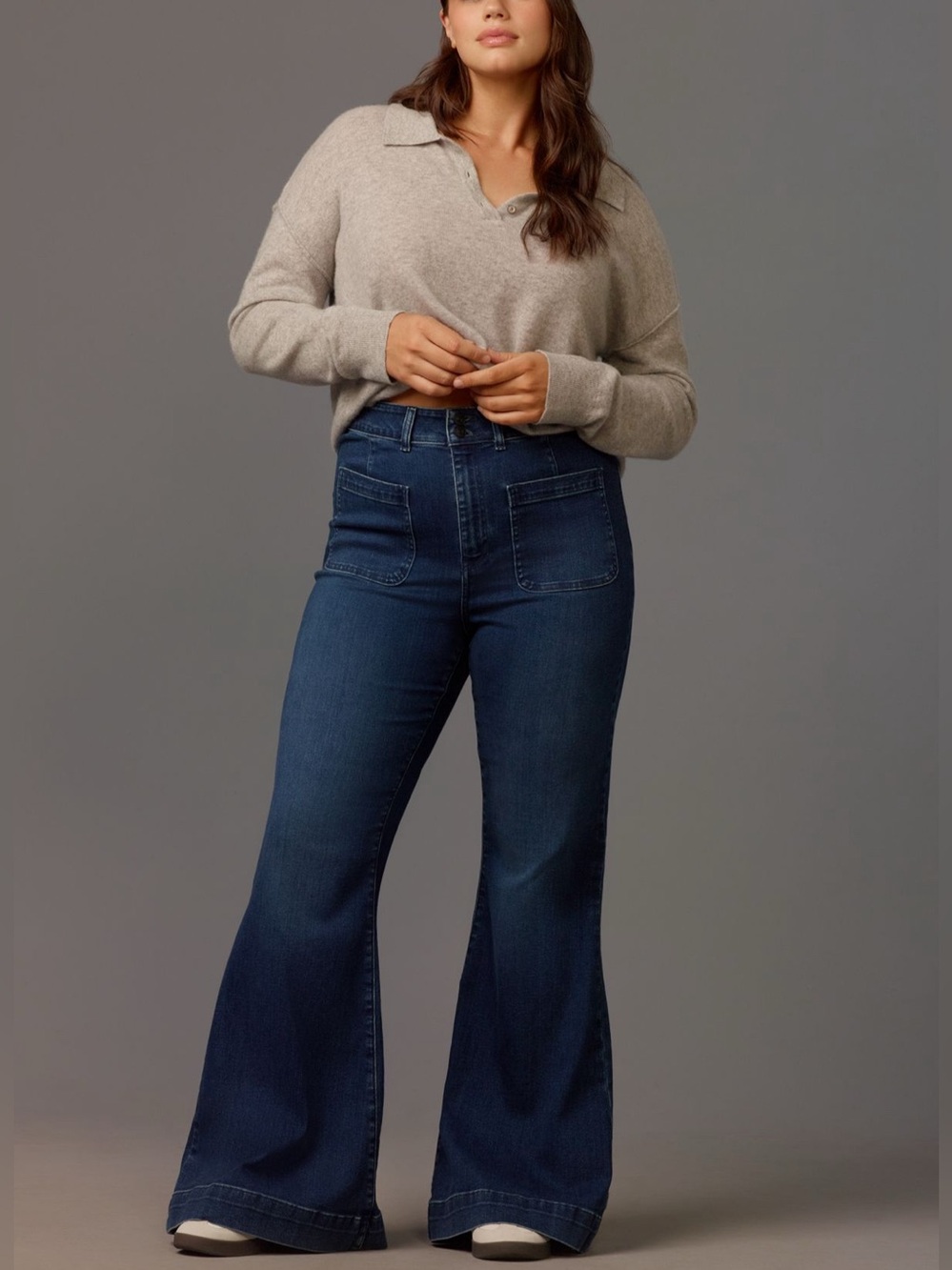 Anthropologie Maeve High-Rise Mega Flare Jeans in Dark Rinse Wash size 32